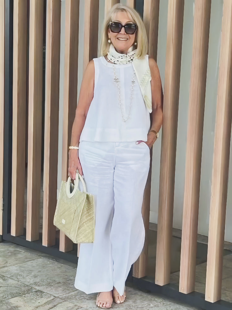 Trinidad™ | White Blouse and Wide-Leg Trouser Set
