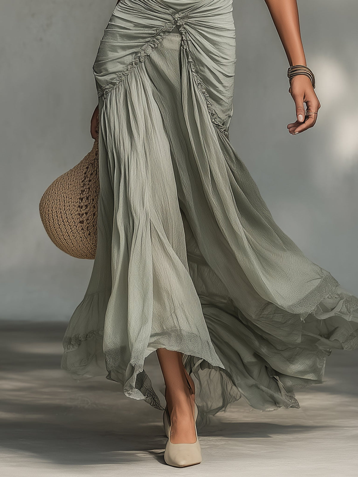 Grey Off-Shoulder Maxi Dress