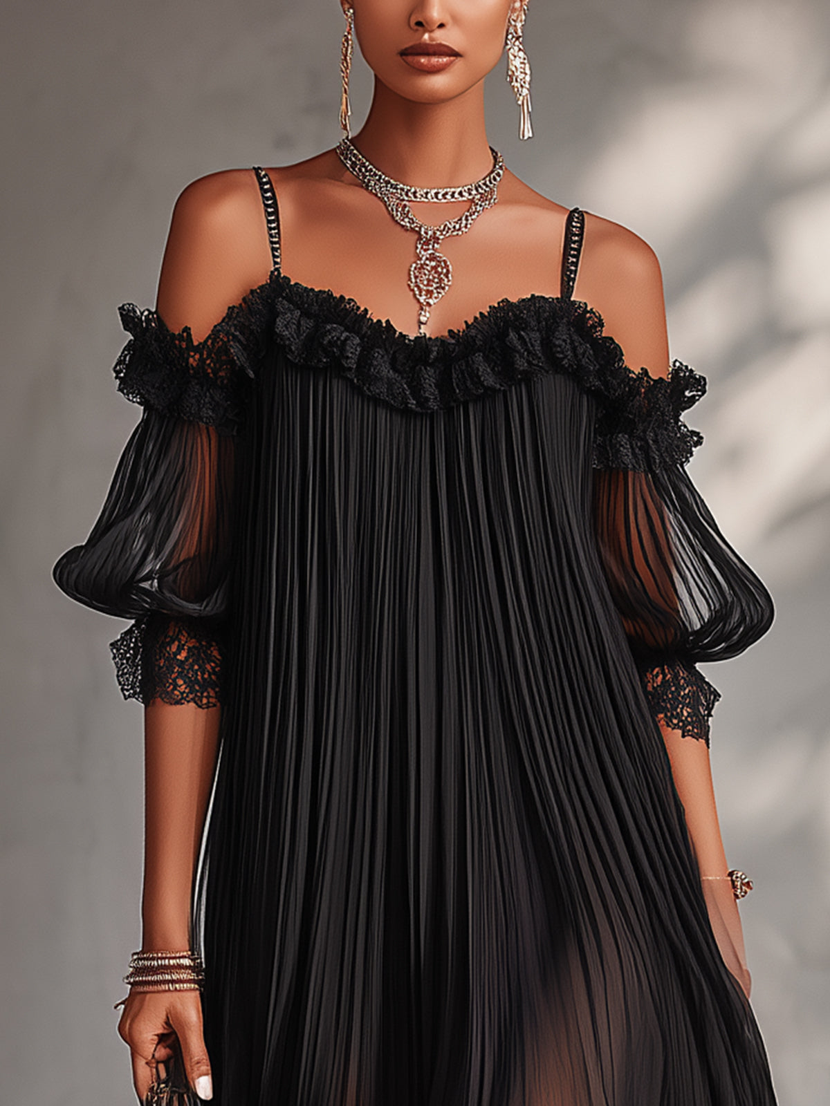 Léonie | Mini Black Dress, Off-the-Shoulder, Lace Trim