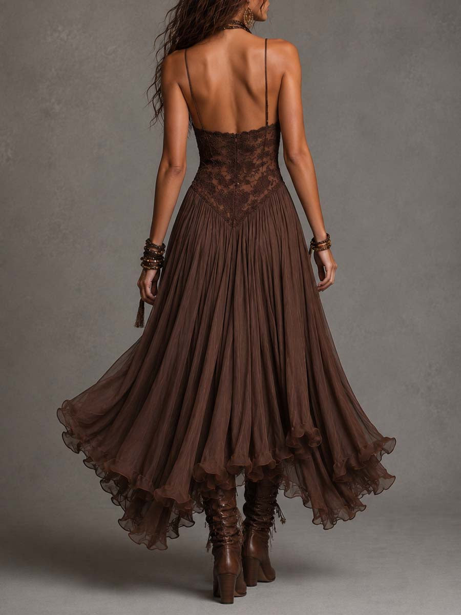 Dark Brown Paneled Maxi Dress