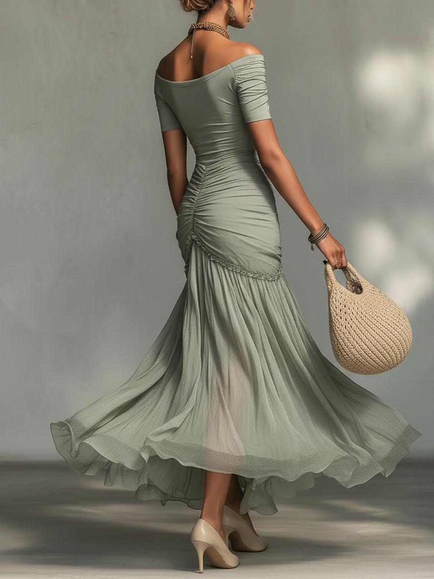Grey Off-Shoulder Maxi Dress