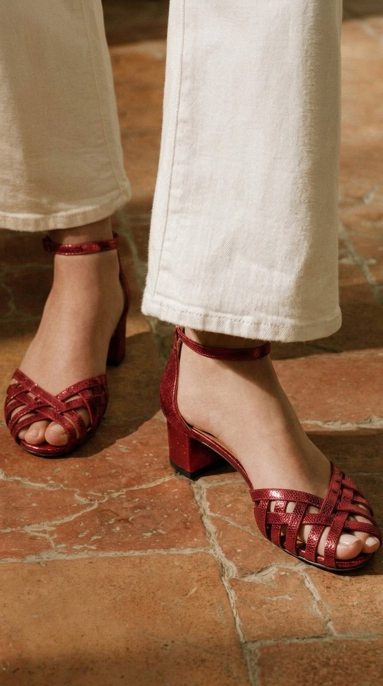 Wide peep toe intertwined Gold heels with ankle strap and buckle