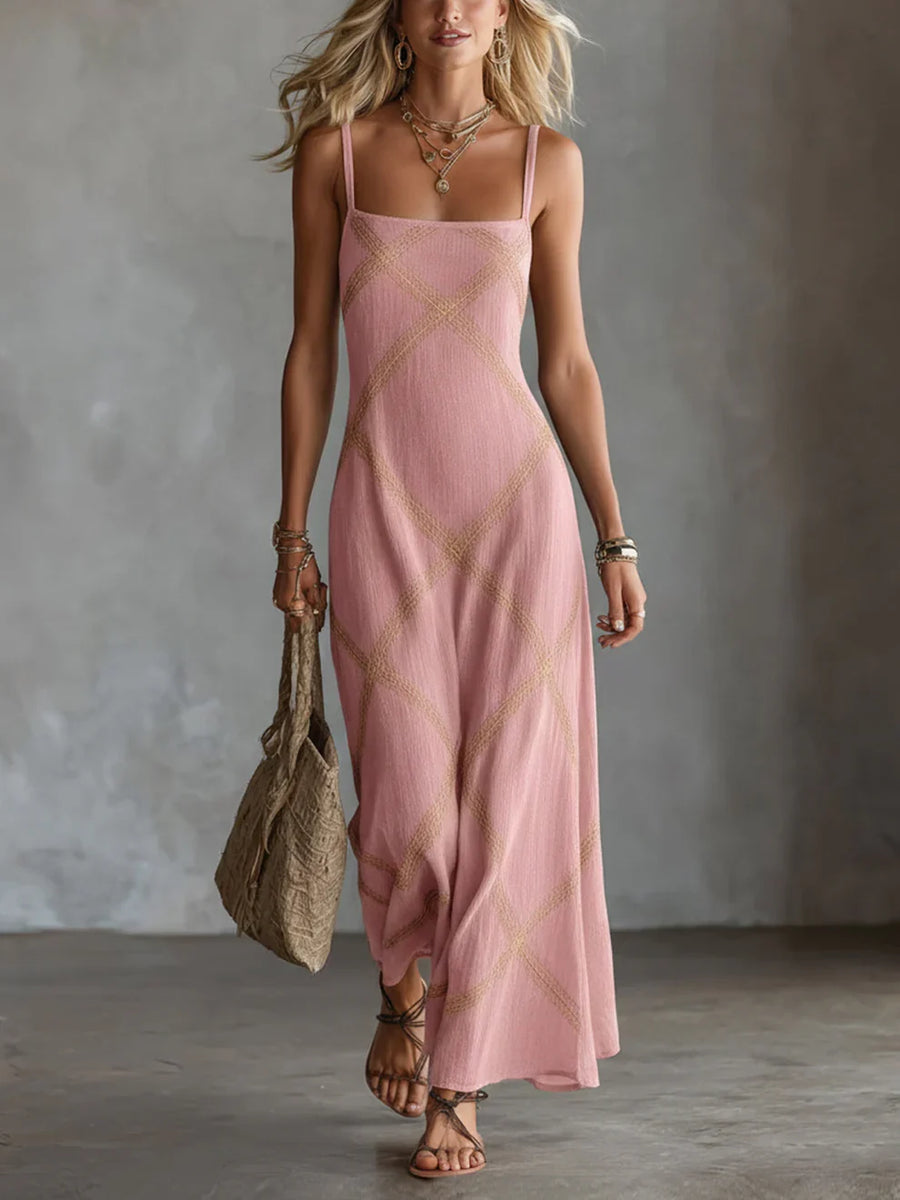 Melisa Geometric Maxi Dress with Square Neckline