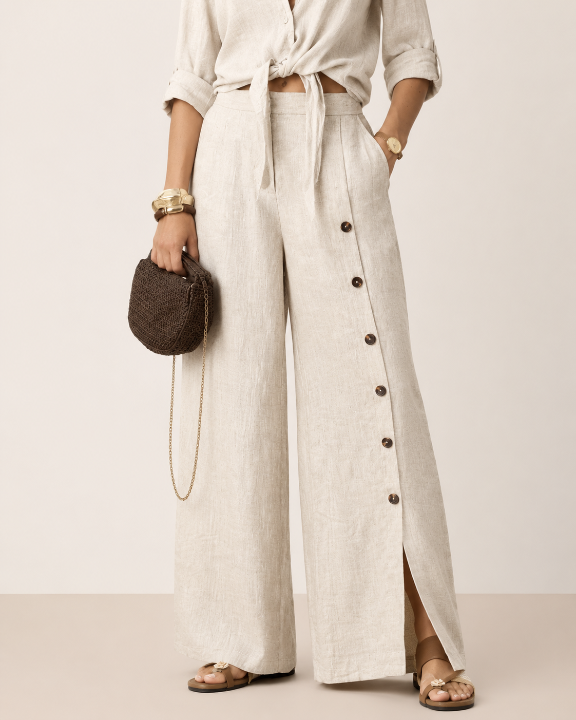 Cotton Linen Shirt & Wide-Leg Pants Set