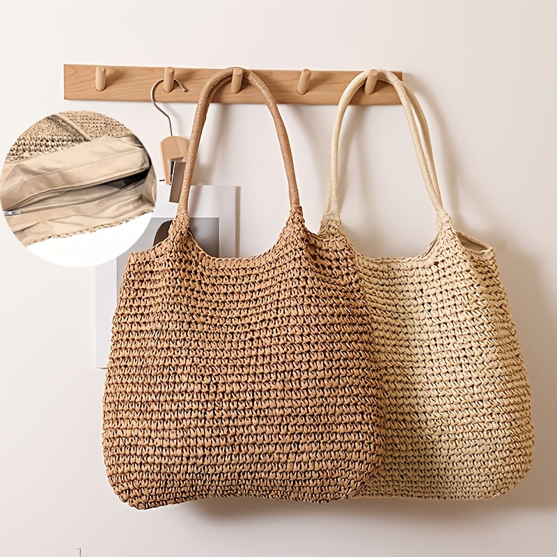Marisol | Woven Straw Crossbody Bag - Hazelnut