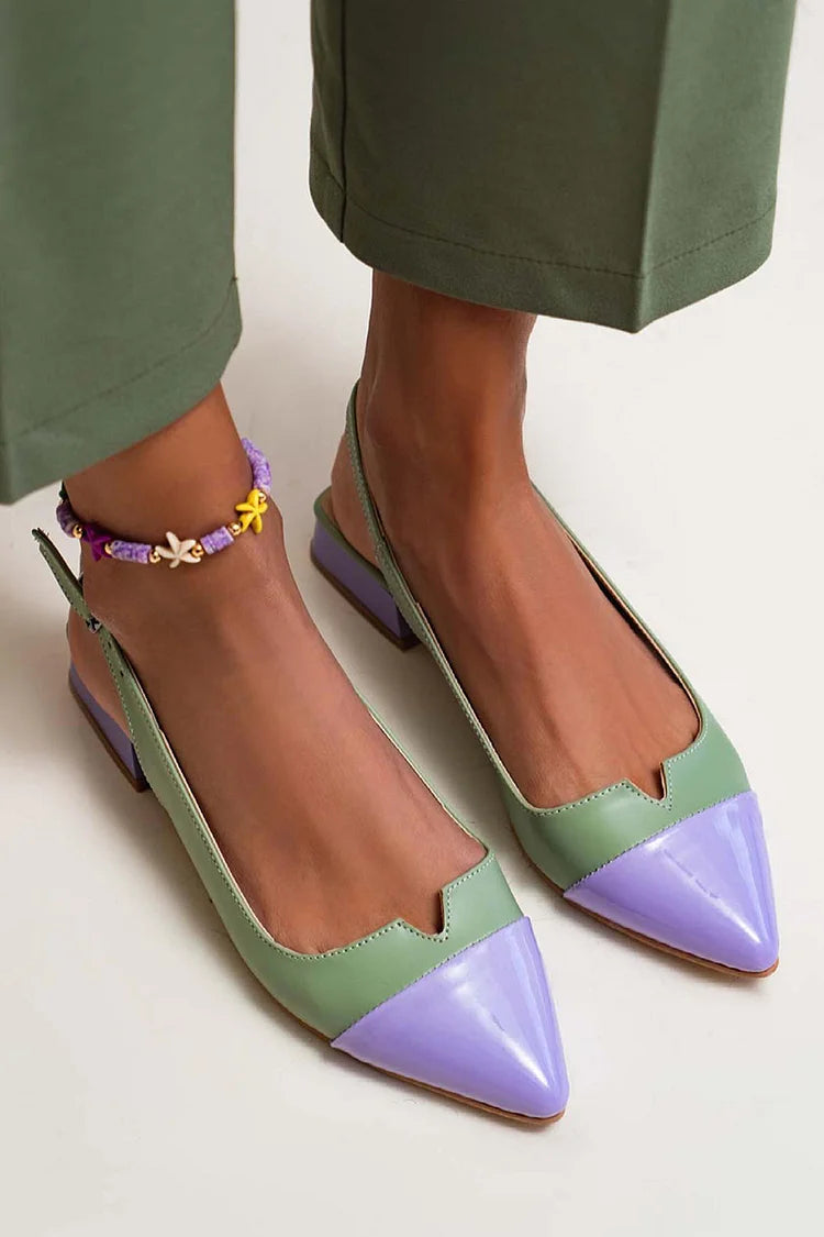 Cut-out Colour Block Slingback Ballerinas with Buckle