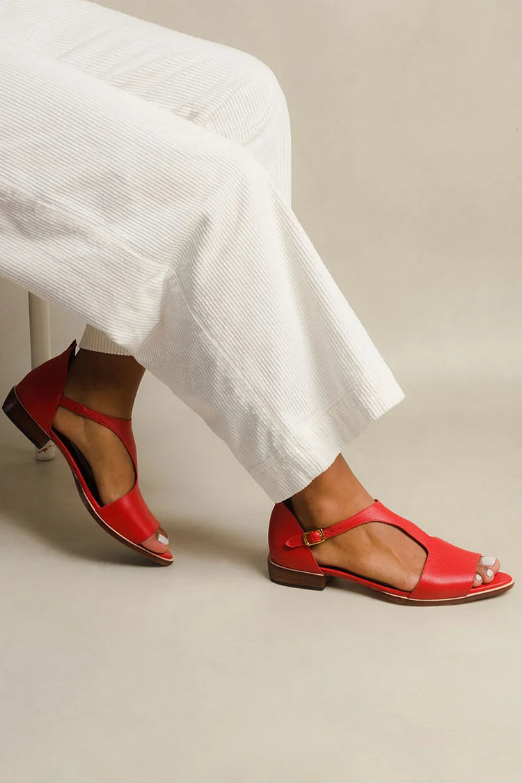 Casual Cut-Out Peep Toe Sandals with Pointed Toe and T-Strap