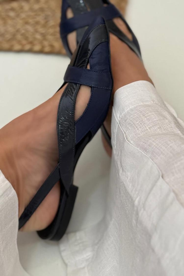 Cut-out Patchwork Navy Blue Slingback Ballet Flats