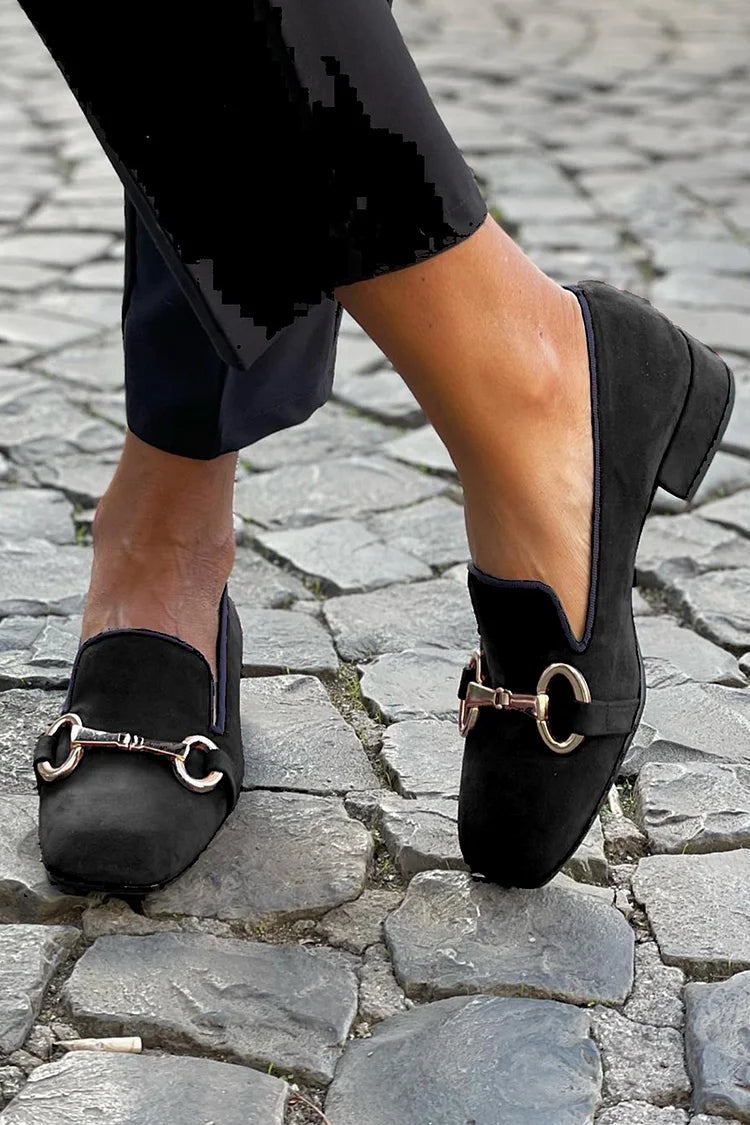 Black Loafers with Gold Bit