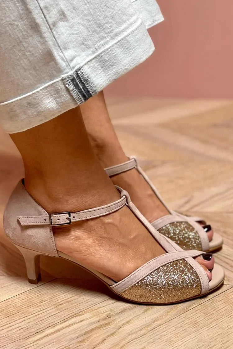 Glitter Sandals with Low Heel