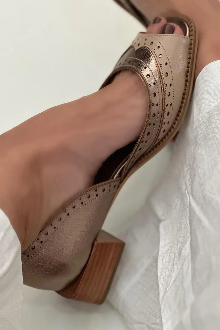 Kaki Square Toe Low Block Heels Slip-On Patchwork
