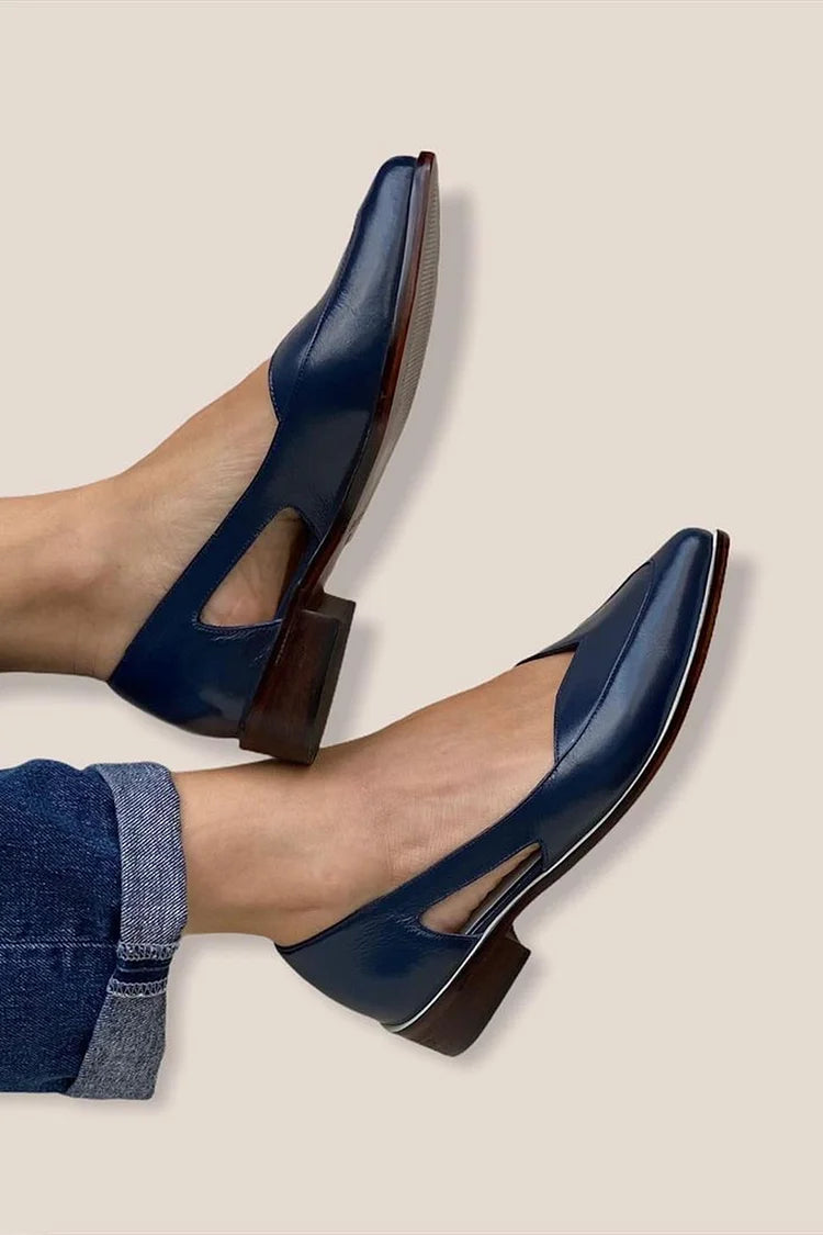 Casual Navy Blue Slip-On Cut-Out Ballerinas