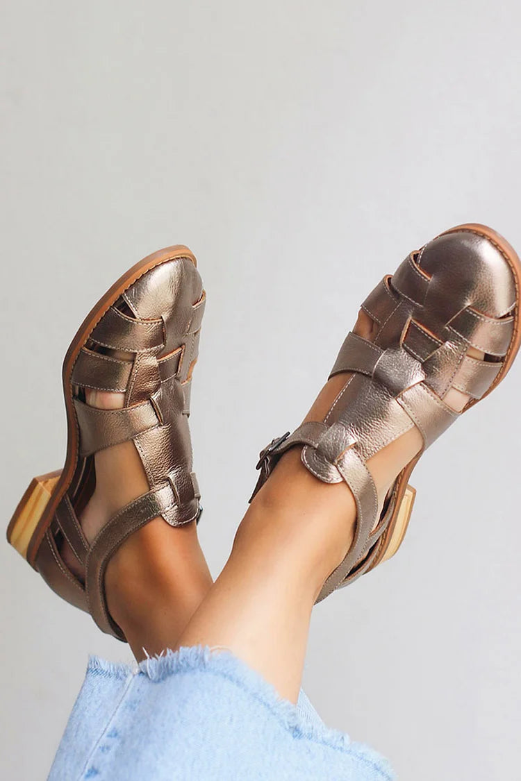 Metallic Champagne Shimmering Interlaced Ballet Flats with Round Toe
