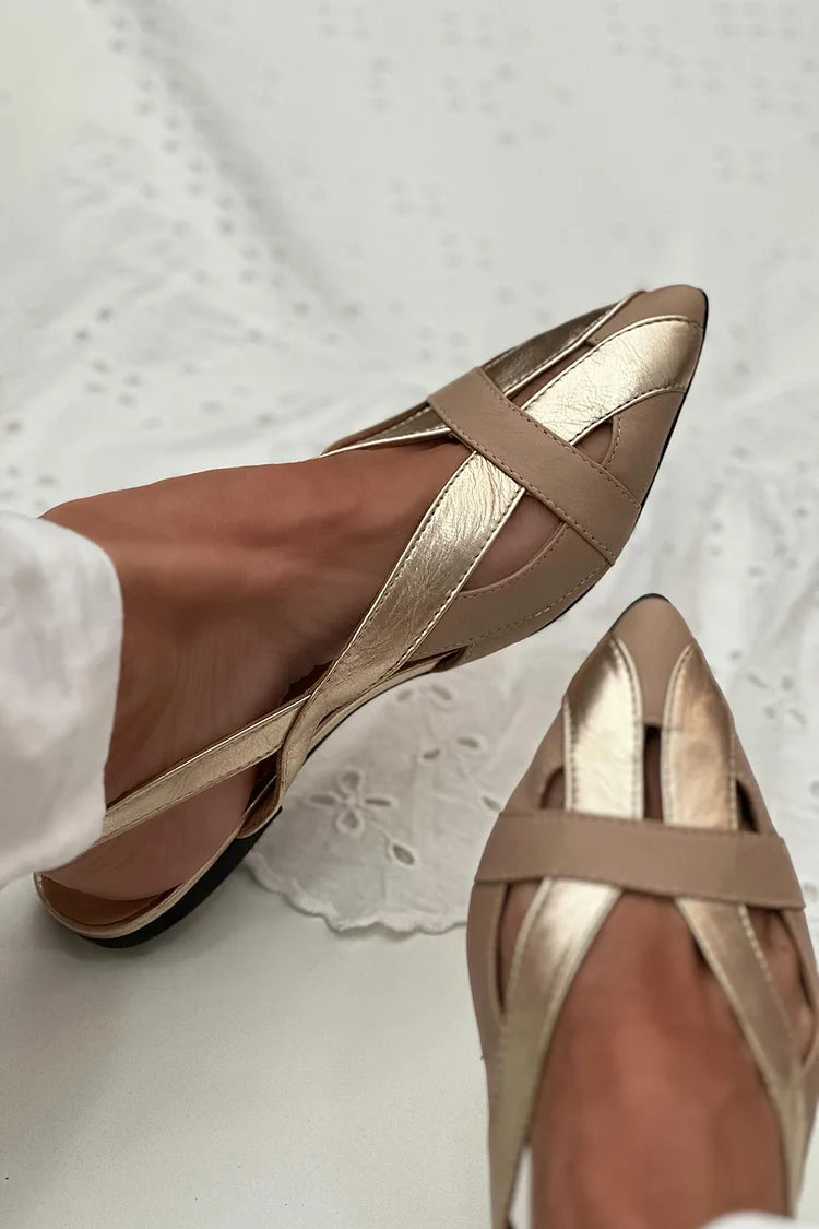 Cut-out Gold Slingback Ballerinas with Pointed Toe