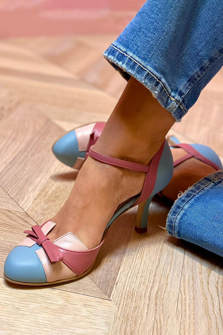 Pumps with ankle strap and bow detail