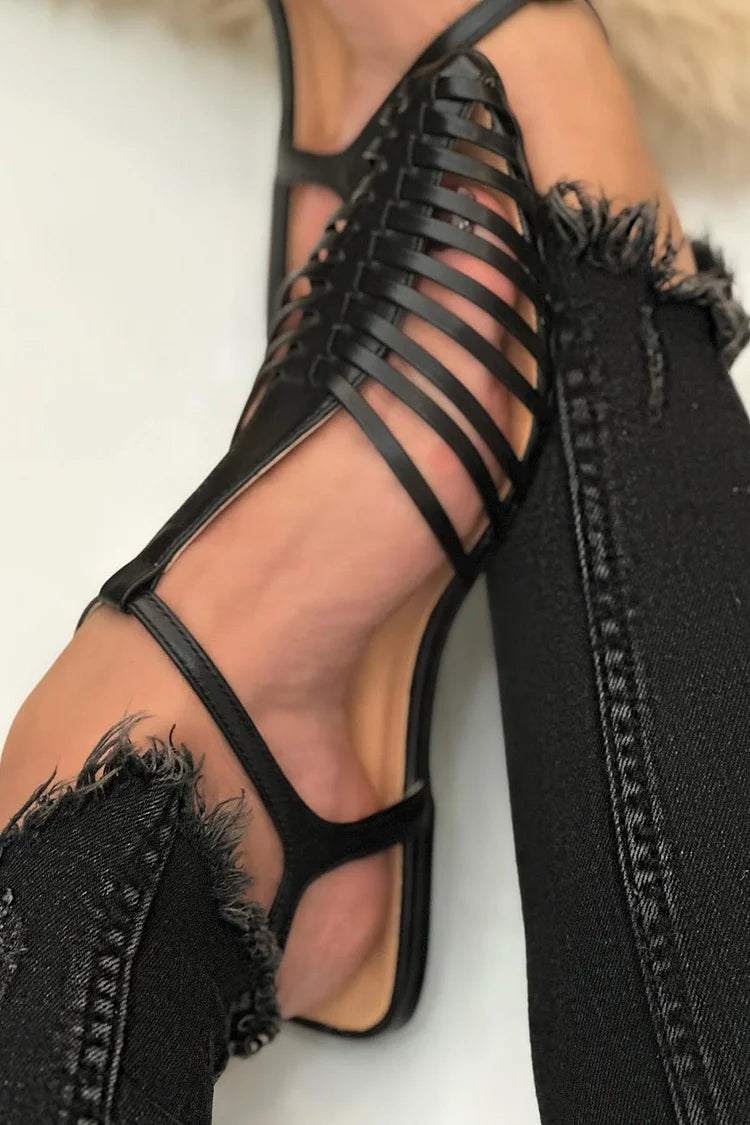Essential Casual Black Cut-Out Sandals with Pointed Toe and T-Strap