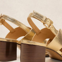 Metallic Crossover Slingback Sandals with Block Heel