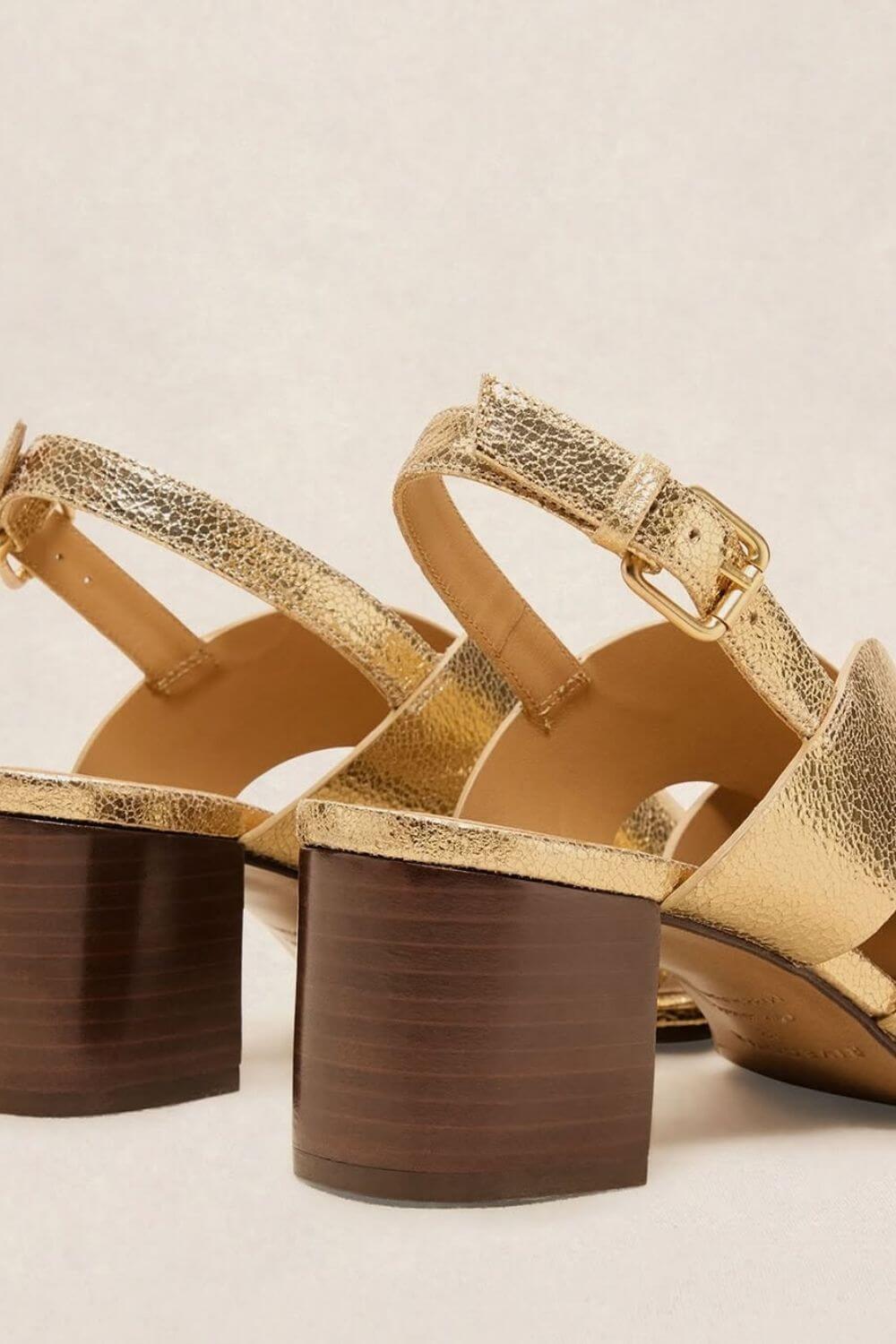 Metallic Crossover Slingback Sandals with Block Heel