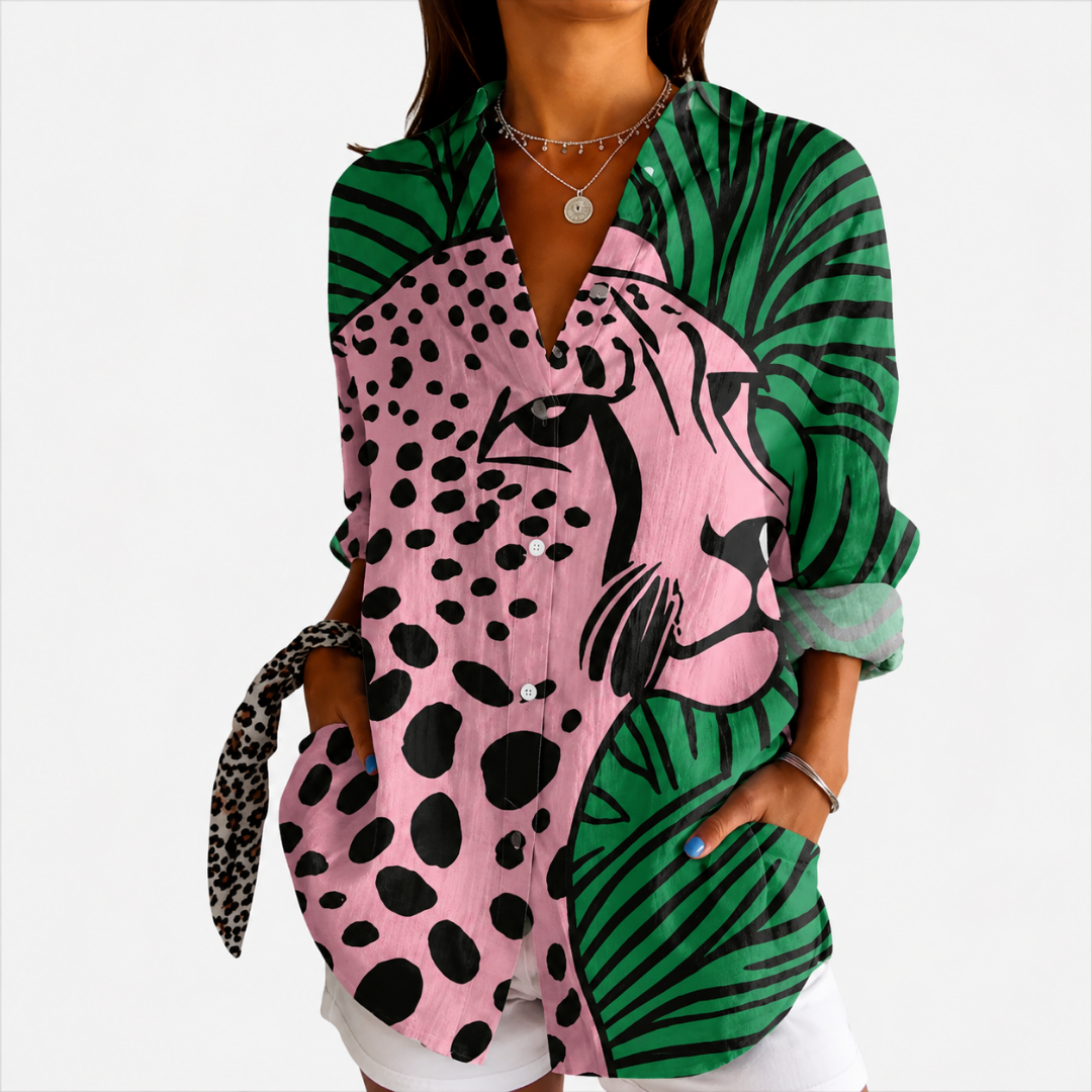Mandy | Tropical Leopard Art Blouse