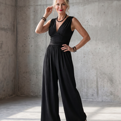 Vincenza | Deep V Waist Defined Wide Leg Jumpsuit