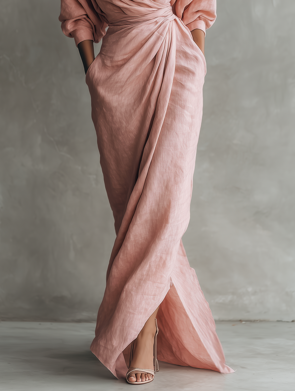Eleonora - Pink Maxi Dress with V-Neck