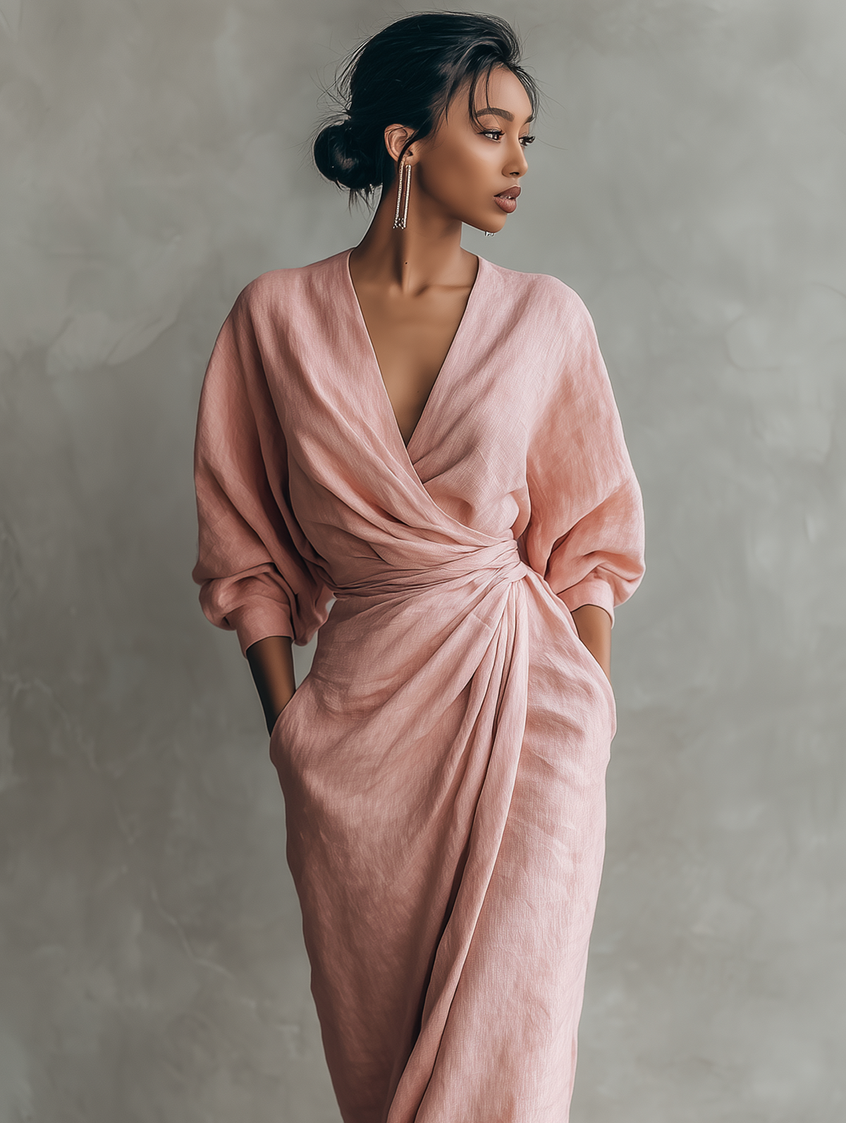 Eleonora - Pink Maxi Dress with V-Neck