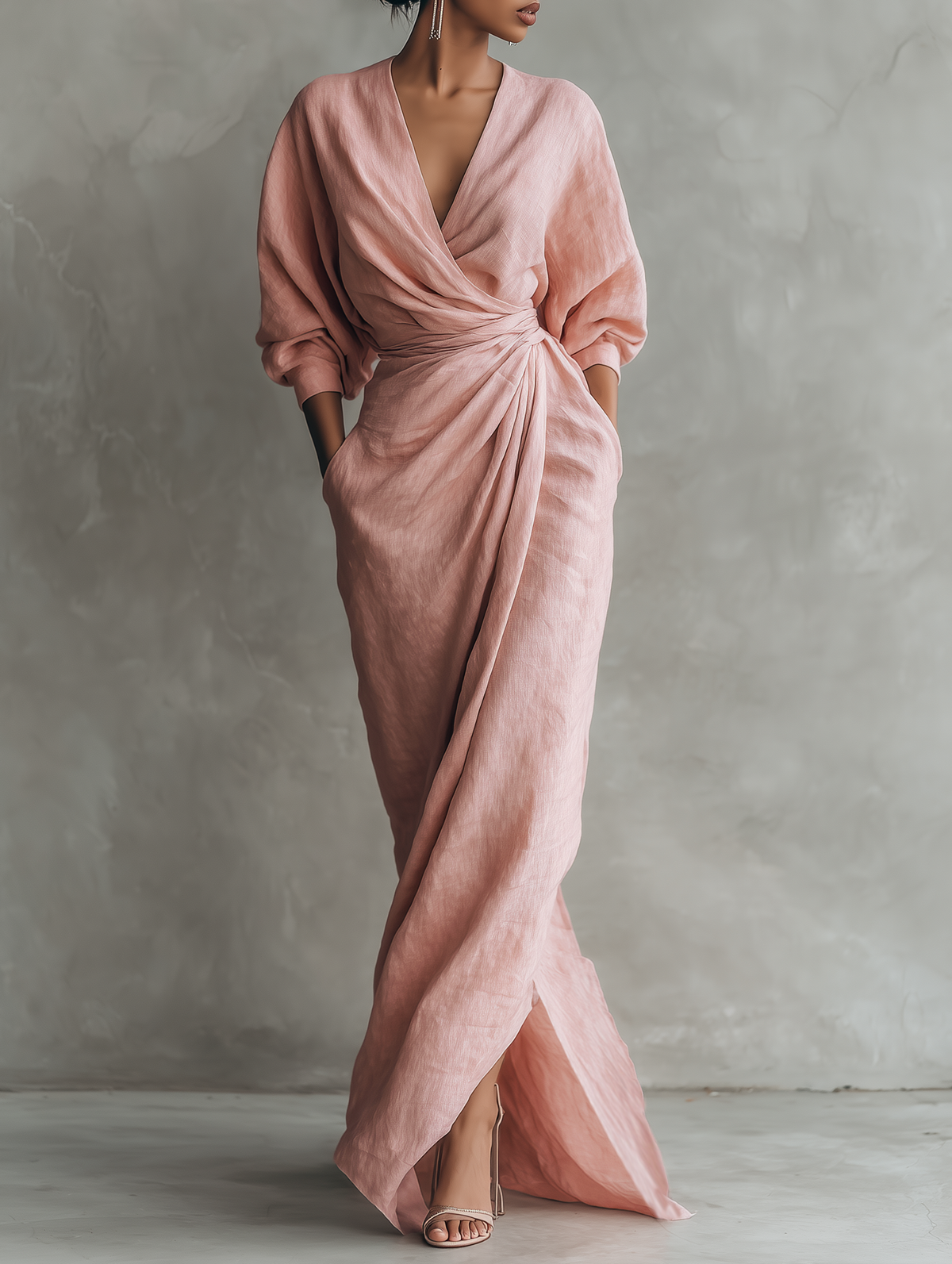 Eleonora - Pink Maxi Dress with V-Neck