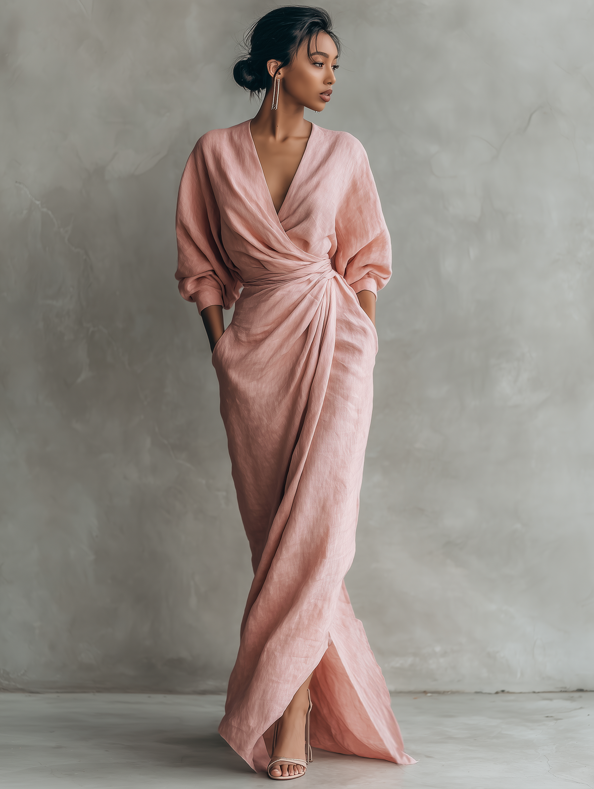 Eleonora - Pink Maxi Dress with V-Neck
