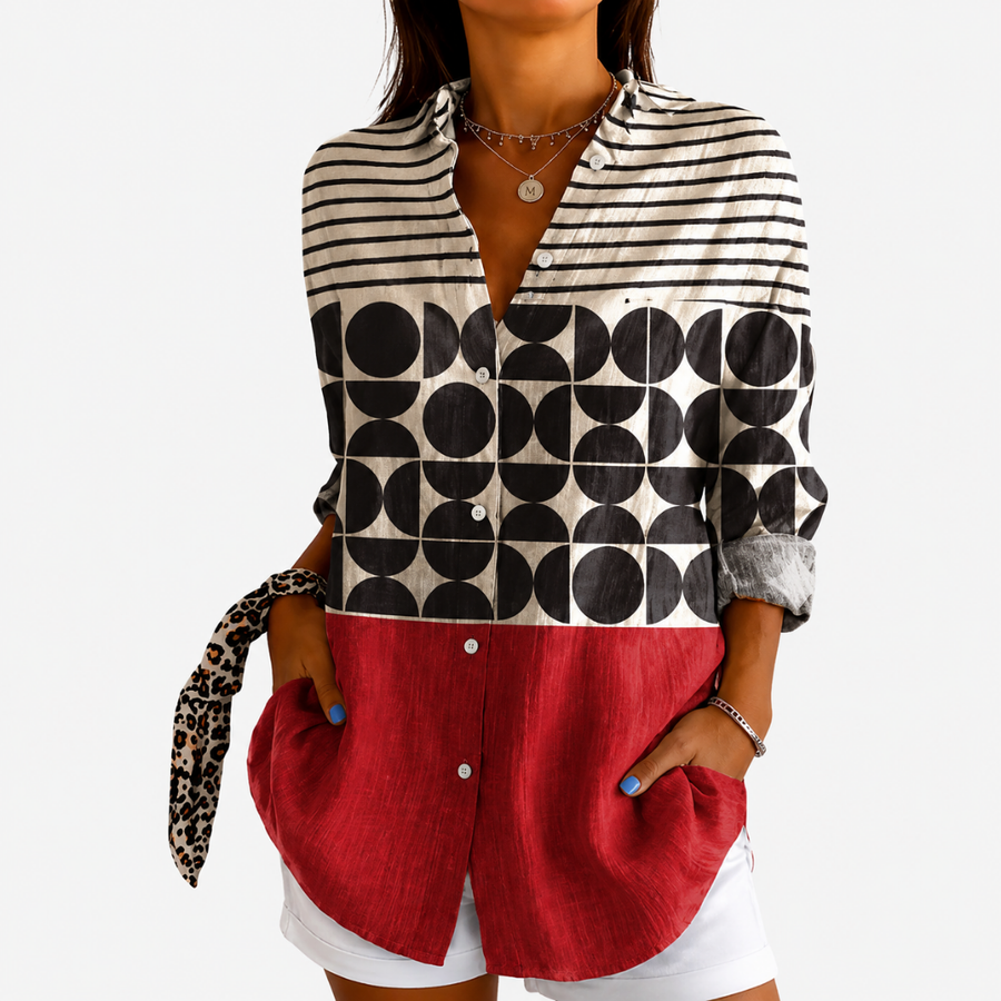 Allira | Retro Charm Colourblock Blouse