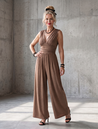 Vincenza | Deep V Waist Defined Wide Leg Jumpsuit