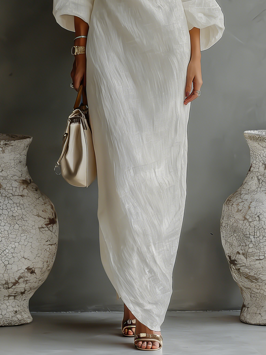 Rebecca - Ivory Flowing Dress with Off-the-Shoulder Design