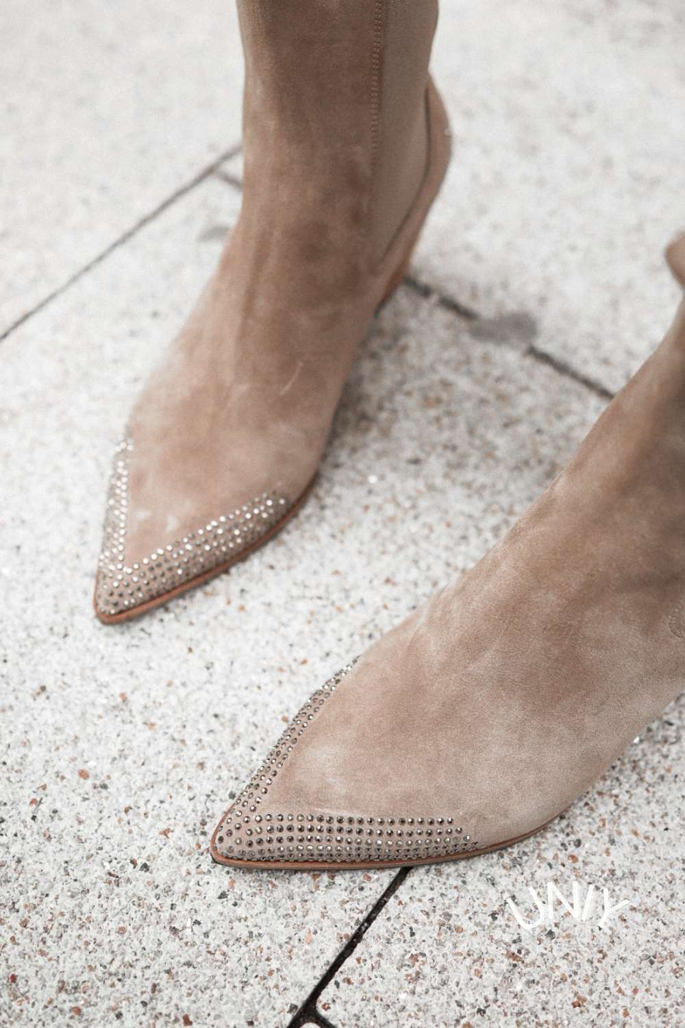 Beige Suede Western Ankle Boots