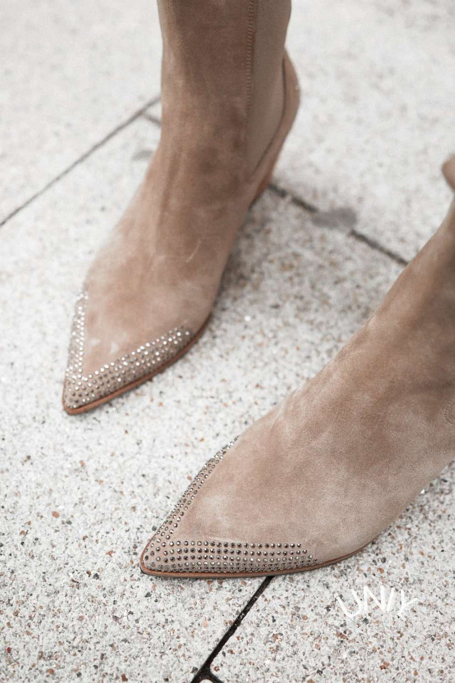 Beige Suede Western Ankle Boots