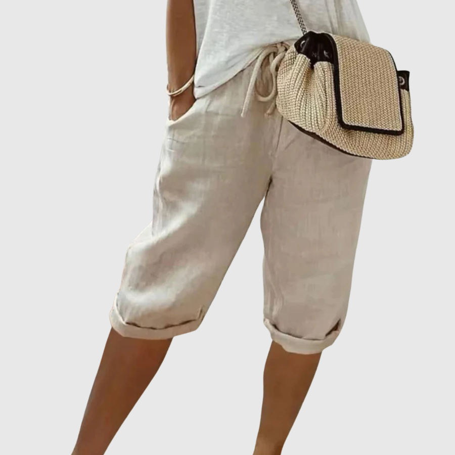 Fenley | Linen Drawstring Capri Shorts