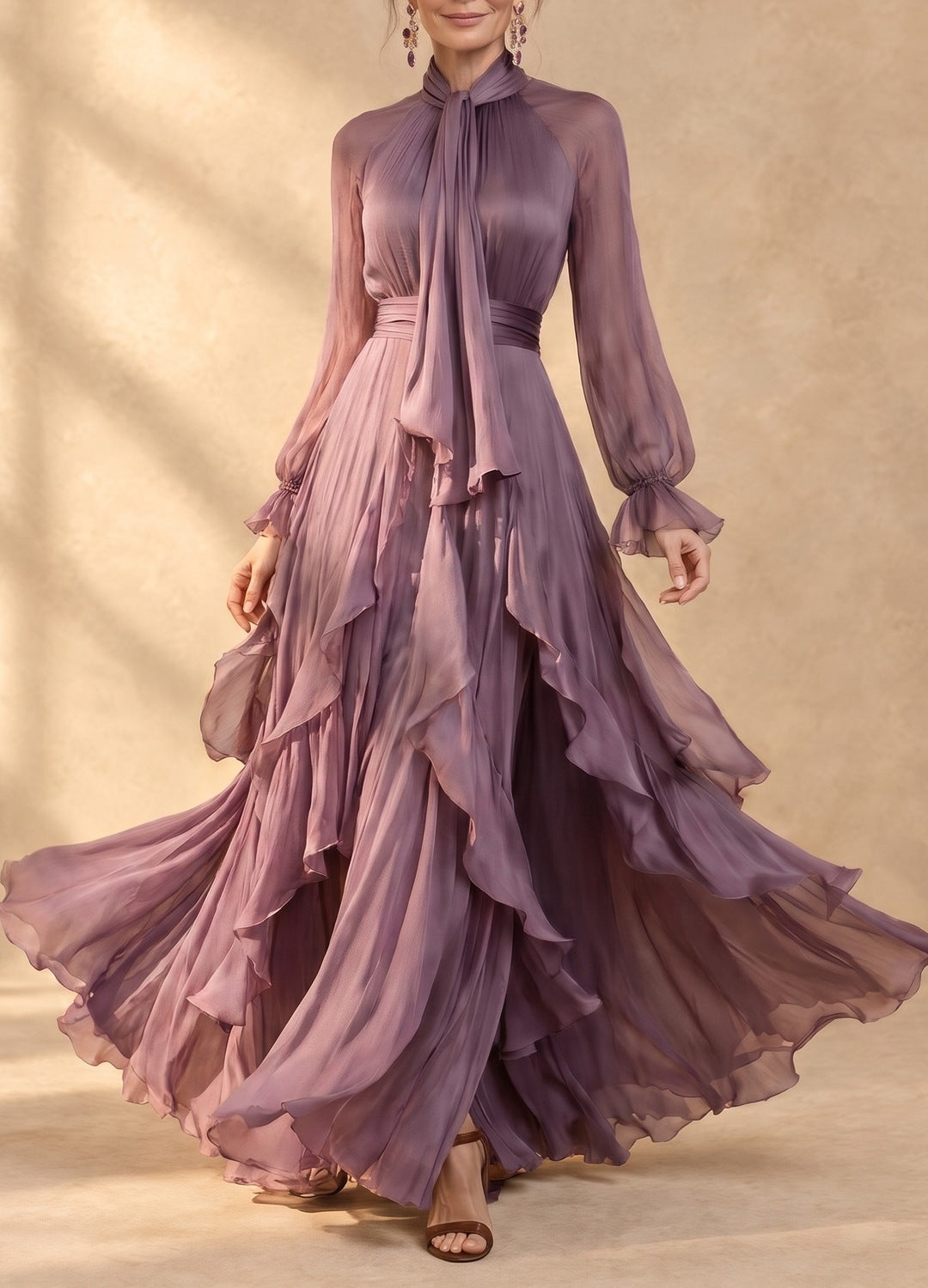 Mikayla | Tie Neck Ruffle Tiered Maxi Dress