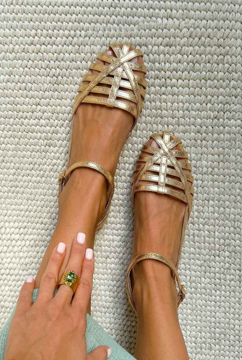 Low Closed Toe Cage Sandals with Ankle Strap