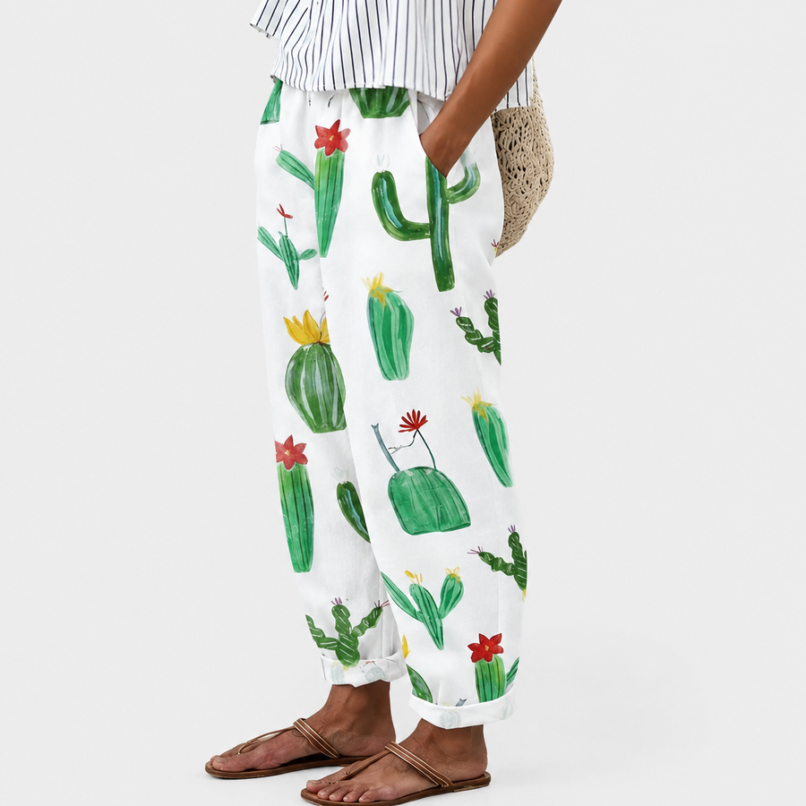 Comfort trousers with cactus print