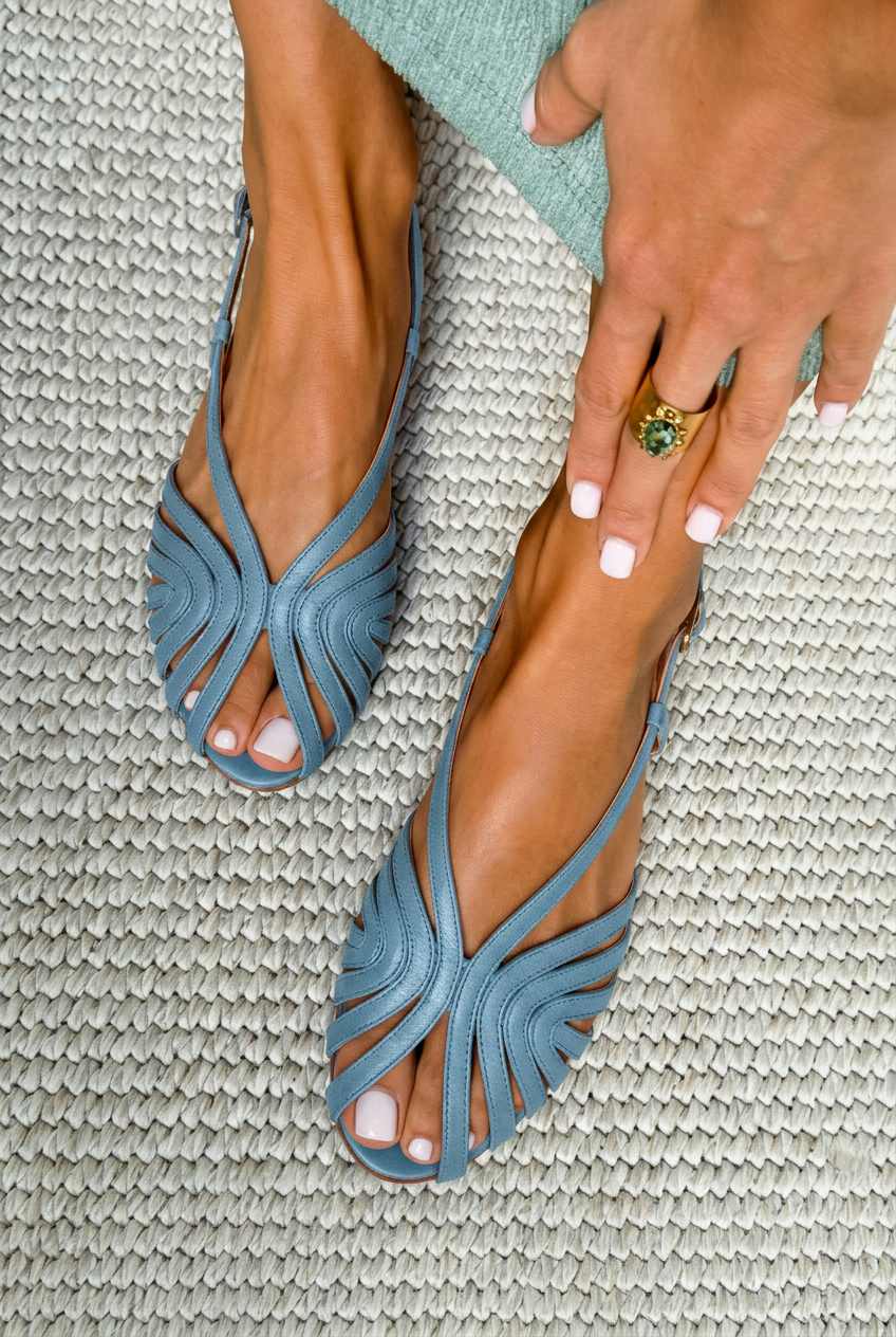 Red Leather Low Summer Peep Toe Sandals with Straps
