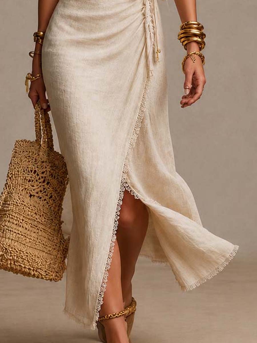 Clémence | Midi Dress with Crossed Neckline and Lace