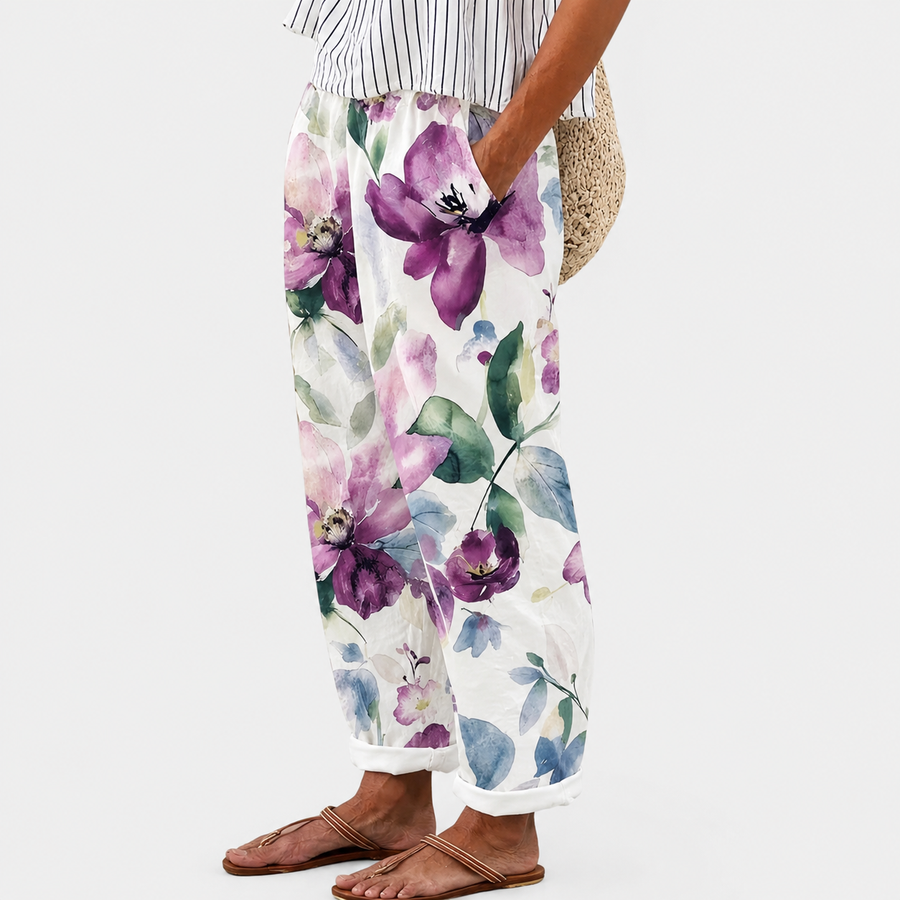 Comfort Trousers with Lavender Flowers