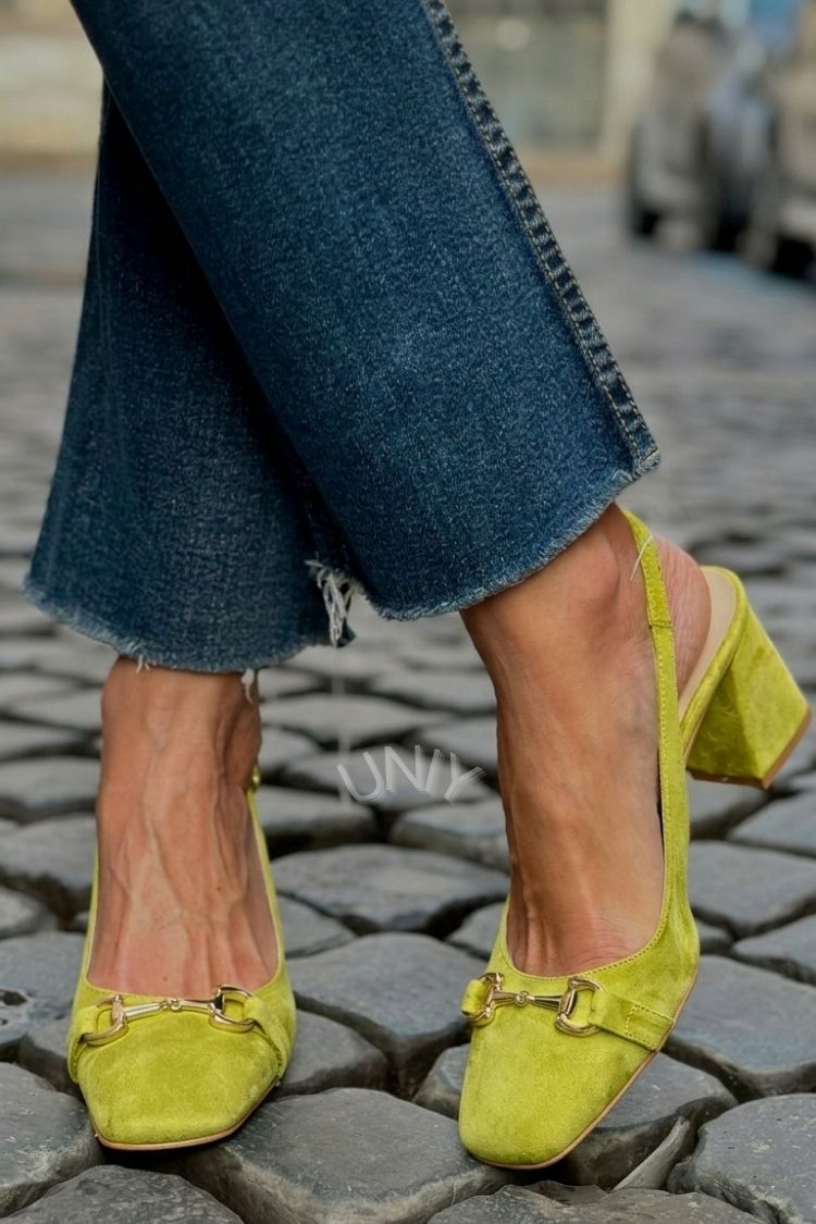 Olive Suede Block Heel Slingbacks