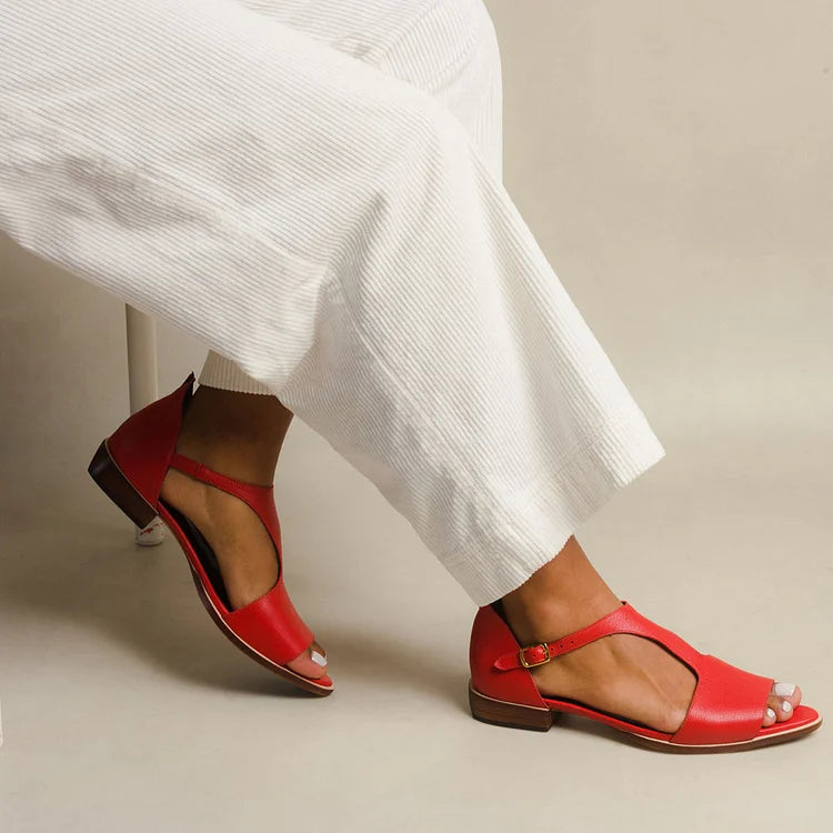 Casual Cut-Out Peep Toe Sandals with Pointed Toe and T-Strap