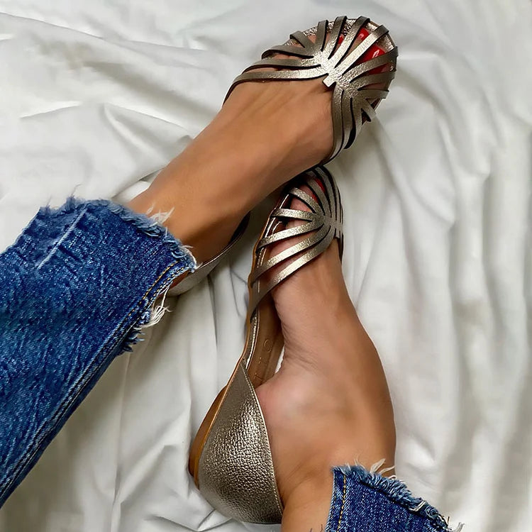 Glossy Cut-Out Ballerinas with Round Toe in Faux Leather