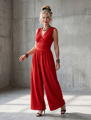 Vincenza | Deep V Waist Defined Wide Leg Jumpsuit