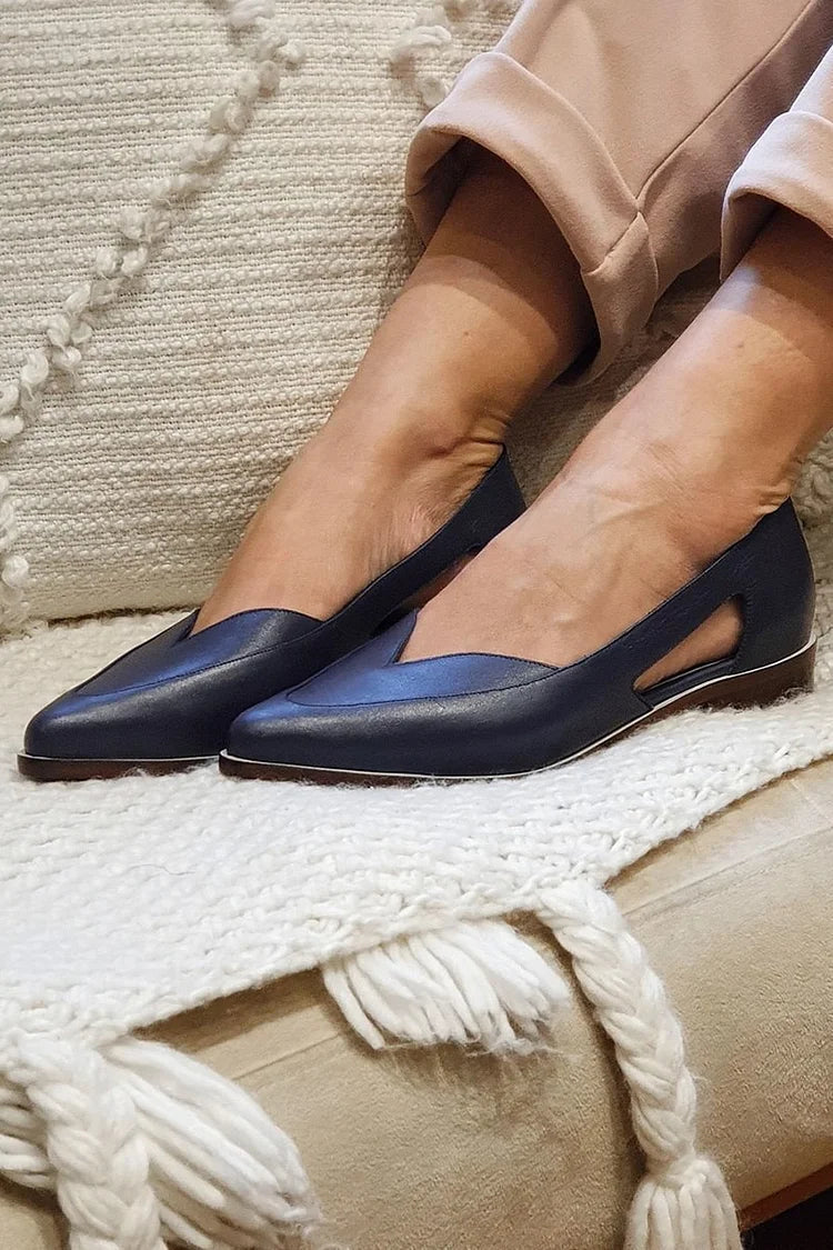 Casual Navy Blue Slip-On Cut-Out Ballerinas