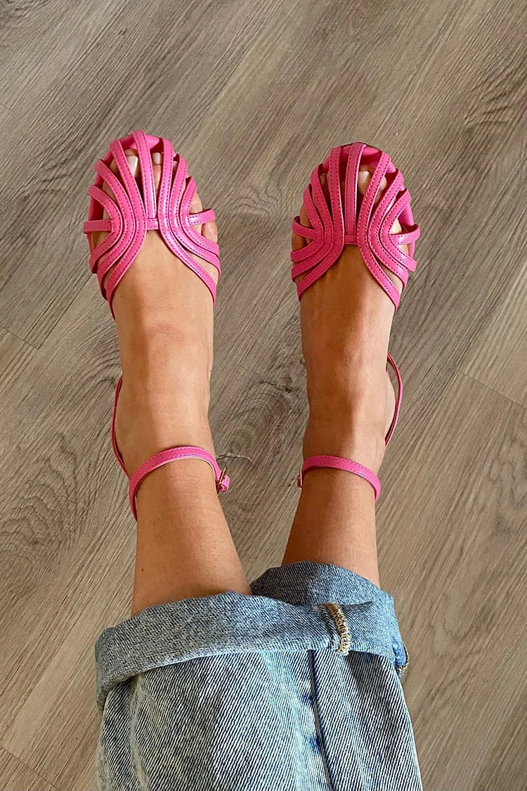 Cut-out round toe ballet flats with ankle strap