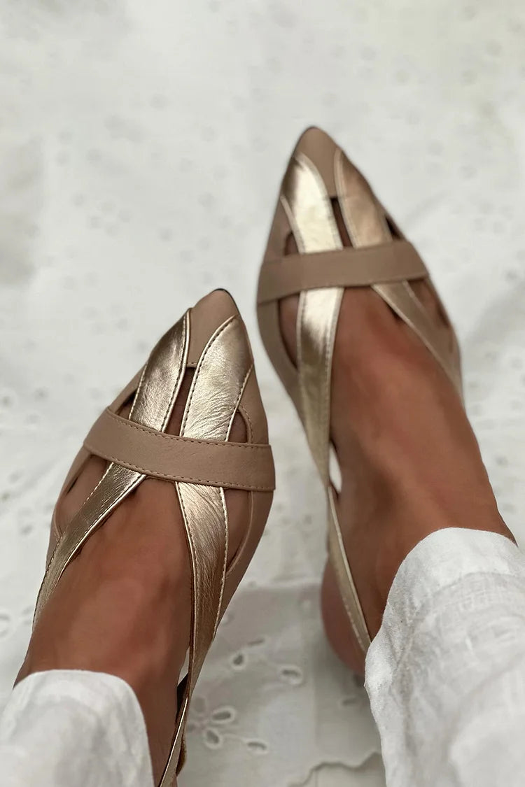 Cut-out Gold Slingback Ballerinas with Pointed Toe