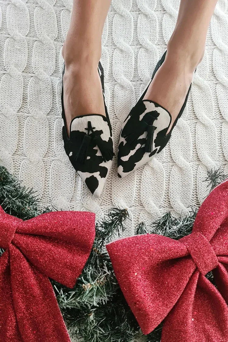 Cowprint Loafers with Tassel