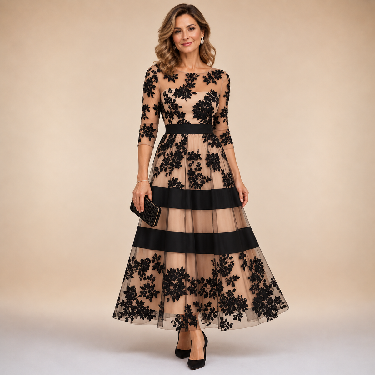 Adeline Floral Midi Evening Dress