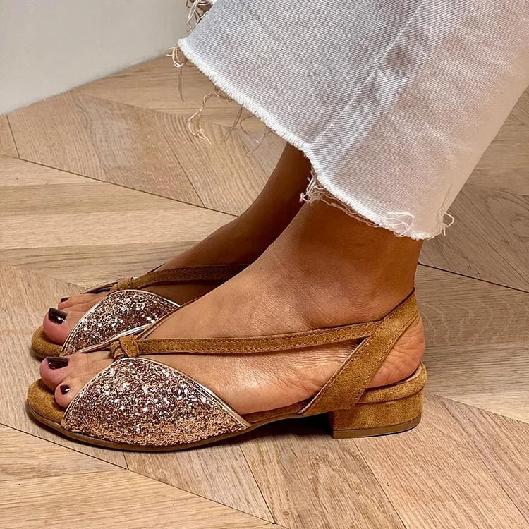 Sparkly Patchwork Low Sandals Brown